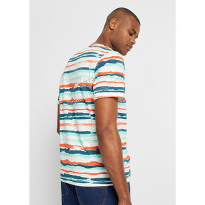 Camiseta de Manga Corta con Estampado de Rayas Multicolores de Moda Urbana para Hombre, Corte Regular, 240 GSM, 100% Algodón, Transpirable, de Secado Rápido - Product Image 6