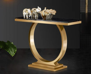 Luxury Gold Finish Stainless Steel <b>Console</b> <b>Table</b> with Black <b>Marble</b> <b>Top</b> for Living Room & Entryway - Product Image 3