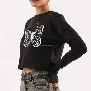 Women Breathable Crew Neck Crop <b>Tops</b> Tummy <b>Cross</b> Long Sleeve Sport Shirt for Running Tank <b>Tops</b> - Product Image 2