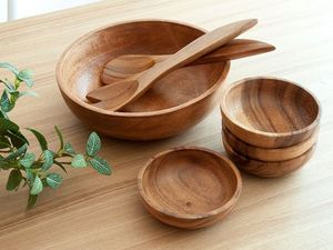 Bol de service moderne de luxe en bois de manguier poli fait main, écologique, pour salade et dîner, vaisselle empilable - Product Image 2
