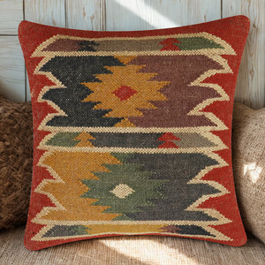 Coussin de chaise carré en laine et jute fait main, motif géométrique abstrait polyvalent, s'adapte à tous les types de chaises - Product Image 6