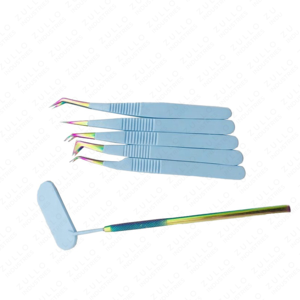 แหนบต่อขนตาเคลือบสีฟ้าสกายบลู พร้อมปลายสีรุ้ง และชุดกระจกติดขนตา สำหรับมืออาชีพ - Product Image 5