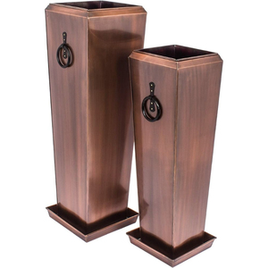 Pot de fleurs en métal minimaliste moderne pour l'extérieur, jardinière pour usage en jardin avec un design circulaire et une finition bronze foncé - Product Image 5