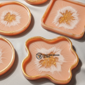 Plateau en marbre ambre orange avec détails dorés |   Plateau de décoration moderne et luxueux - Product Image 2