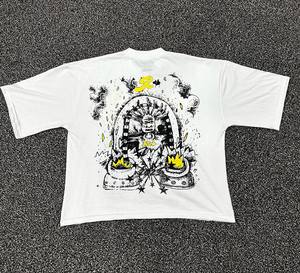 เสื้อยืดโอเวอร์ไซส์ผู้ชายลายกราฟิกสตรีทแวร์ผ้าคอตตอน 100% คุณภาพสูง ผ้าหนา สีขาววินเทจ ทรงไหล่ตก - Product Image 6