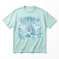 T-shirt Fantasy Library Staircase |   T-shirt en coton épais gris chiné 240 GSM avec imprimé Magic Books