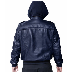Personalized ODM Custom Made Men's <b>Long</b> Thin Breathable PU <b>Leather</b> Hooded Reflective Winter <b>Jacket</b> - Product Image 2