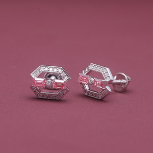 Pendientes de Diamante Cultivado en Laboratorio con Certificación IGI, Corte Esmeralda Rosa, Diseño Geométrico Hexagonal, en Oro Blanco/Rosa y Amarillo de 9K - Product Image 5