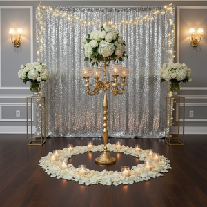 Factory Offer Gold <b>Candelabra</b> With Round Tray for Flowers/Decorative item Crystal Beaded Candle Holder Stand for Party & Wedding - Product Image 2