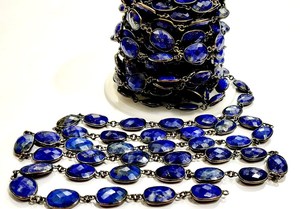 Natural Lapis Lazuli Briolette Faceted Bezel Connector Uneven <b>Chain</b> - Product Image 1