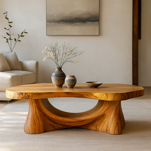 Mesa de Centro de Madera Natural Hecha a Mano de Estilo Moderno Orgánico, Mesa de Centro Escultural con Borde Natural y Decoración Japandi Wabi-Sabi, Pieza Decorativa - Product Image 2