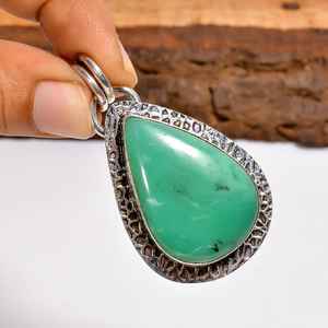 Pendentif en chrysoprase, collier artisanal en argent sterling 925, pierre naturelle unique, bijoux bohèmes, cadeau pour femme - Product Image 6