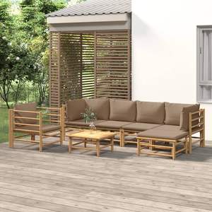 Ensemble de salon de jardin en bambou taupe, design modulaire modéré pour un confort extérieur - Product Image 1