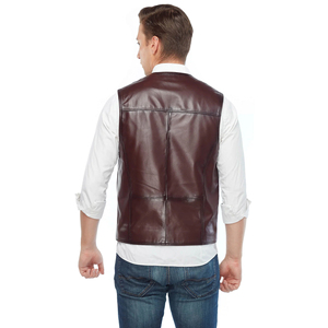 Gilet de motard en cuir perforé marron respirant de qualité supérieure pour homme, collection automne 2026 - Product Image 4