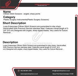 กรรไกรตัดไหมโอ'ไบรอัน แบบปลายแหลม สำหรับผ่าตัด ทำจากสแตนเลสสตีล ความแม่นยำสูง ใช้สำหรับตัดไหมเย็บแผล - Product Image 5