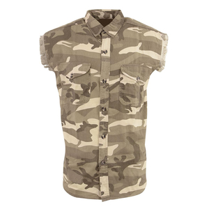 Mens Casual Camouflage Design Denim Sleeveless Shirt Breathable Cotton Biker Vest Stylish <b>Distressed</b> Raw Edge Design For Men - Product Image 4