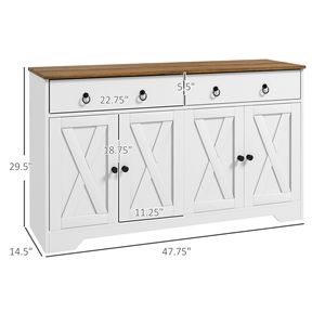 Credenza Stile Villa in Legno di Mango con 2 Cassetti, 4 Ante Scorrevoli, 2 Ripiani Regolabili, Finitura Bianca per Soggiorno - Product Image 3