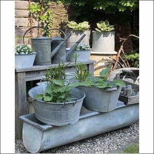 Wholesale Vintage <b>Galvanized</b> Metal Planter <b>Tub</b> Round Heavy Duty Rustic Indoor Outdoor Flower Pot with Handles Farmhouse Home - Product Image 6