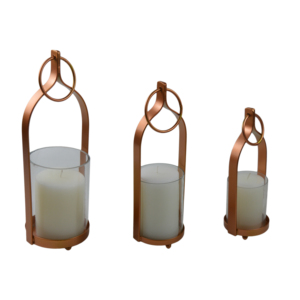 Metal Candle <b>Lanterns</b> Design <b>Copper</b> Finishing Metal & Glass Combo <b>Lanterns</b> With Colored Glass Shaped T-Light <b>Lanterns</b> - Product Image 1