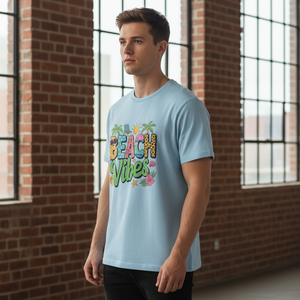 Men's Light Blue Short Sleeve <b>T</b>-<b>Shirt</b> Geometric Tribal Digital Print O-Neck Regular Fit Casual Eco-Friendly 180g Cotton Jersey - Product Image 3