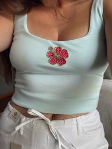Trendy Embroidery Beaded <b>Ten</b> Top with Detailed Needlework for Stylish Casual and <b>Party</b> Wear - Product Image 1