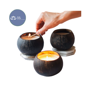 [DISPONIBLE] |   Bol à bougie écologique en coquille de noix de coco, décor parfumé, senteur personnalisée, bleu, en vrac, Vietnam - Product Image 1