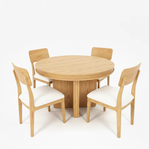 Juego de Mesa de Centro Redonda Moderna con 4 Sillas, Madera de Fresno Maciza y Chapa de MDF, Muebles Duraderos para Sala de Estar - Product Image 1