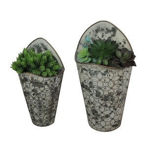 Ensemble de jardinières murales en métal galvanisé écologiques de style ferme pour usage intérieur/extérieur, demi-vases suspendus pour plantes succulentes - Product Image 2