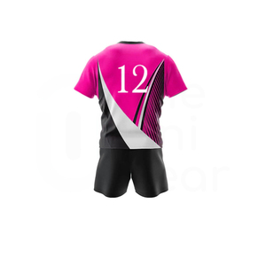 Ensemble short et maillot de rugby unisexe rose et noir, sublimé, anti-humidité, coupe athlétique, toutes saisons, manches courtes, col rond - Product Image 5