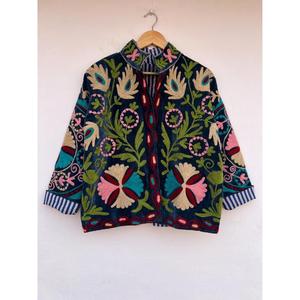 Suzani Bomber Jacket Handmade Reversible <b>Duster</b> Boho Coat Velvet Autumn Winter Cotton Floral Gift for Her - Product Image 1