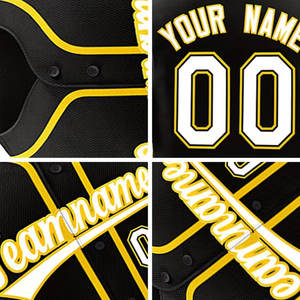 Customizable Black & Yellow Baseball Jersey <b>Short</b> <b>Sleeve</b> <b>Button</b> <b>Up</b> with Front & Back Print, Perfect Gift for Sports - Product Image 4