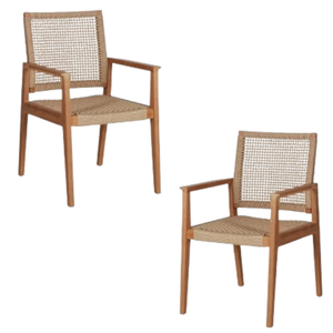 Modern Teak Wood Rattan <b>Dining</b> <b>Armchair</b> With Woven Seat And Back For Indoor Outdoor Use - Product Image 3