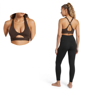 Sujetador deportivo marrón para mujer, diseño de espalda en U, soporte acolchado, para yoga y entrenamiento - Product Image 4