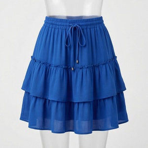 Mini-jupe en mousseline de soie bleue pour femme, taille élastique, volants, style évasé, tenue estivale élégante - Product Image 1