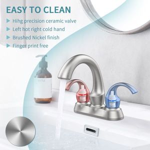 Rubinetto da bagno a 2 maniglie Swan Style da 4 pollici, in nichel spazzolato, con aeratore e scarico a scomparsa, per lavabo, con tubo di alimentazione - Product Image 6