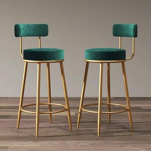 Silla de Bar Moderna de Alta Gama con Asiento de Terciopelo, Estructura de Hierro Dorado y Reposapiés para Cocina o Isla - Product Image 2