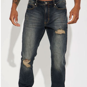 Pantalones vaqueros de mezclilla lavados a la piedra de moda para hombre, de gran gramaje, con efecto desgastado por el sol, estilo streetwear, holgados y rasgados, ¡los más vendidos! - Product Image 1
