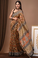 Hint Maheshwari İpek Saree El Baskılı Festival ve Parti Sareesi El Yapımı Tasarımcı Etnik Saree Kadınlar İçin