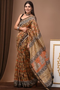 Sari indio de seda Maheshwari, estampado a mano, para festivales y fiestas, sari étnico de diseño hecho a mano para mujer - Product Image 2