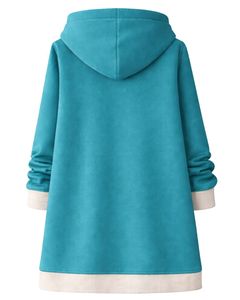 Sudadera con capucha larga con cremallera, color azul verdoso, abrigo de invierno de forro polar para mujer, ropa exterior informal de gran tamaño con bolsillos, OEM personalizado - Product Image 2