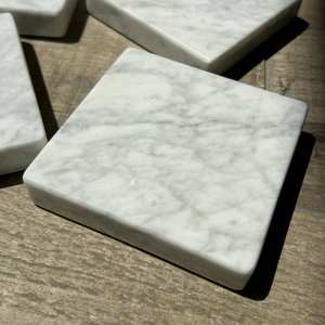 Posavasos Cuadrado de Mármol Blanco Carrara, Decoración Minimalista de Piedra Natural - Product Image 4