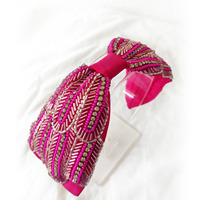 Bandeau de sport lumineux perlé en tissu, fait main américain, rembourré, large, avec ruban personnalisé, pour le football, accessoires capillaires pour enfants, pour le jour du match 2025