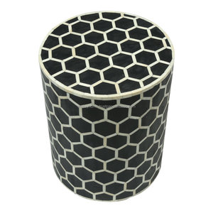 100% Real Bone Inlay <b>Bedside</b> <b>Table</b> Design Stool in <b>Black</b> Bone Inlay Side <b>Table</b> India for Living Room Furniture for home decor - Product Image 2
