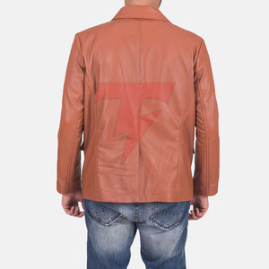 Blazer en cuir pour homme, double boutonnage, veste de style professionnel, coupe ajustée, style américain, haute qualité, pour le bureau et les soirées - Product Image 6