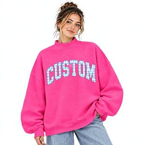 Sweat-shirt surdimensionné personnalisé à col montant, motif gingham, lettres universitaires, vêtements universitaires, fournisseur en gros - Product Image 6
