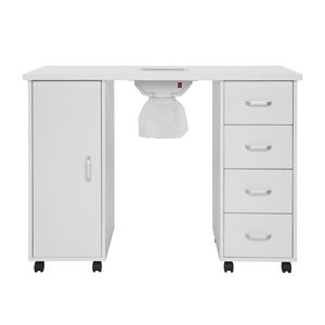 Table à ongles blanche avec porte simple en MDF et 4 tiroirs, dotée de verre et d'un ventilateur, modèle 64112382 - Product Image 1