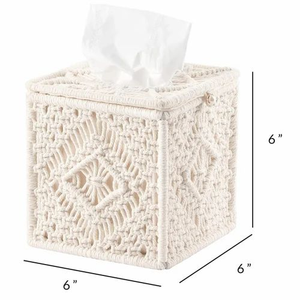 Boîte à mouchoirs bohème en macramé 6x6 pouces, en corde de coton, décorative, faite à la main, étui carré pour serviettes, pour la maison ou le bureau - Product Image 3