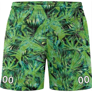 Shorts de Playa Personalizados para Hombre, Estampado de Palmeras Verdes, Cintura con Cordón Ajustable, Secado Rápido, Estilo Casual, con el Número 00 y Logotipo Frontal - Product Image 4