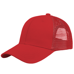 Casquette de baseball unisexe rouge à 6 panneaux en maille respirante avec visière incurvée et réglable - Product Image 1