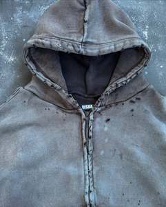 Custom Heavyweight French Terry Cotton Men's Hoodie <b>Drop</b> Shoulder <b>Sun</b> Faded Vintage Finish Distressed Acid Wash Design FORTLEO - Product Image 4
